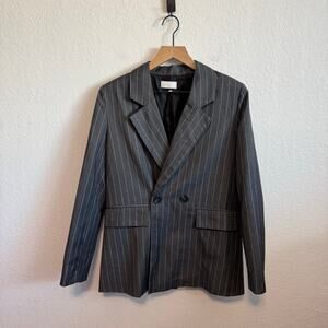 Isalis Women's Pinstripe Notch Lapel Long Sleeve Suit Blazer Jacket Gray Small